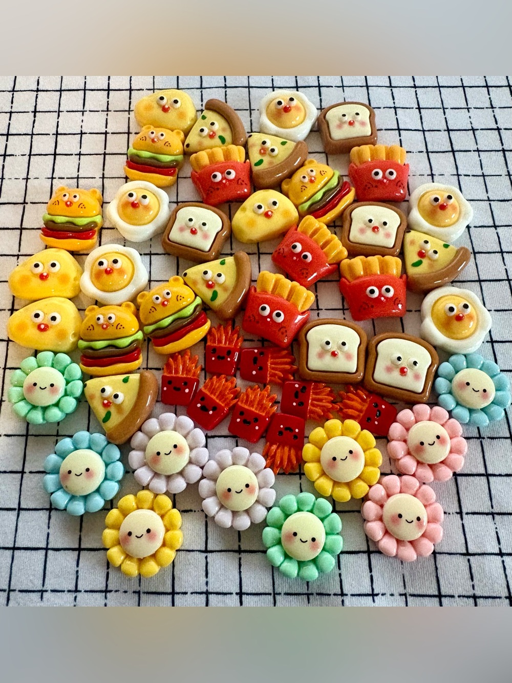 Cute Kawaii Food + Flowers Cabochons Flat Backs for Crafting - Bundle Lot - Picture 2 of 5